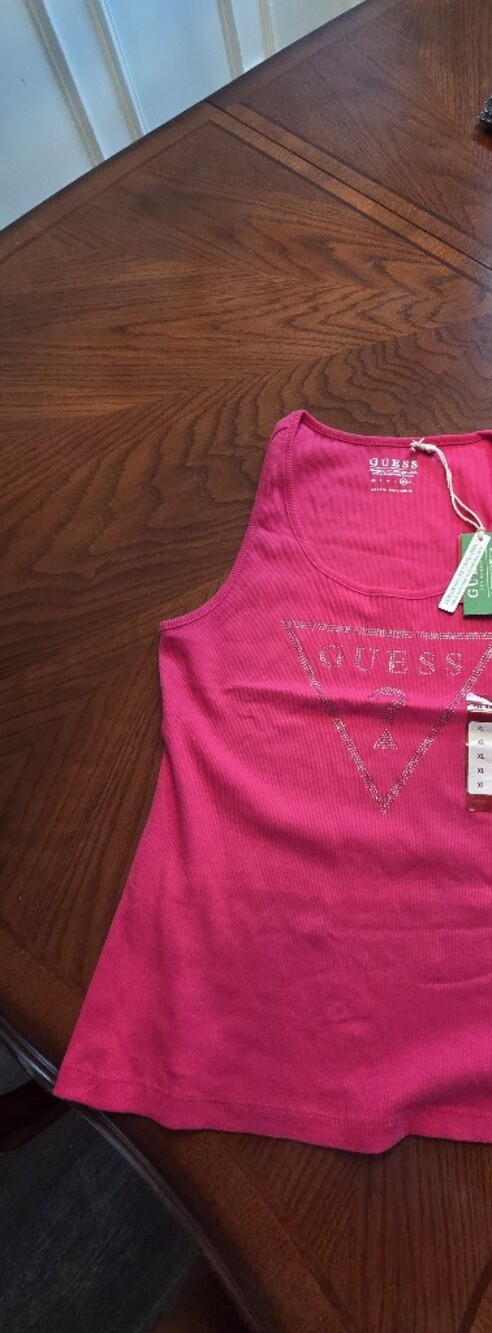GUESS Girls Hot Pink Rhinestone Logo Tank Top